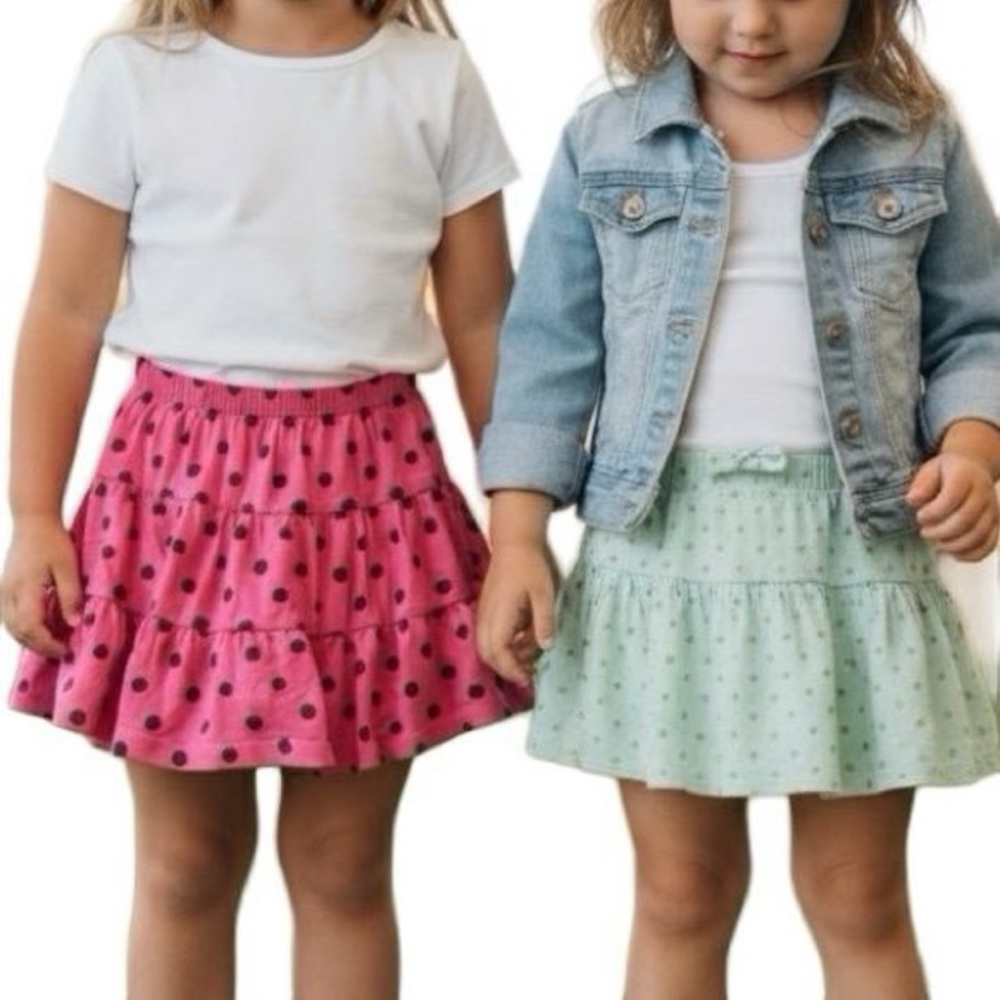 2 Pack Girls Skorts pink Carter's Mint Green Polka Dot Ruffle Glitter Bundle 5-6